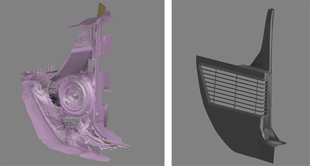 Based on the STL data of the footwell a new kick panel is designed in Autodesk Fusion 360