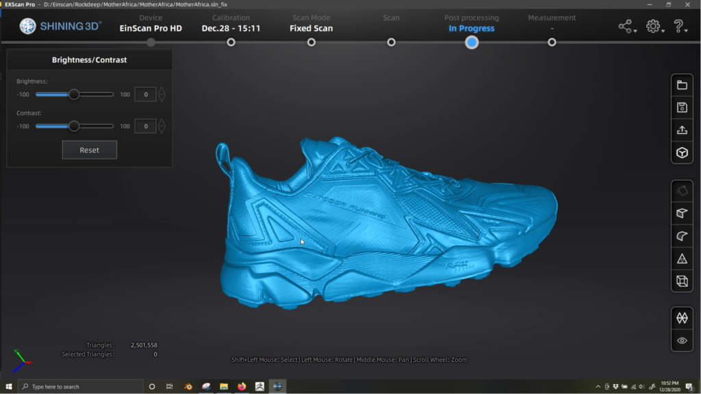 신발의 3D 스캔 데이터