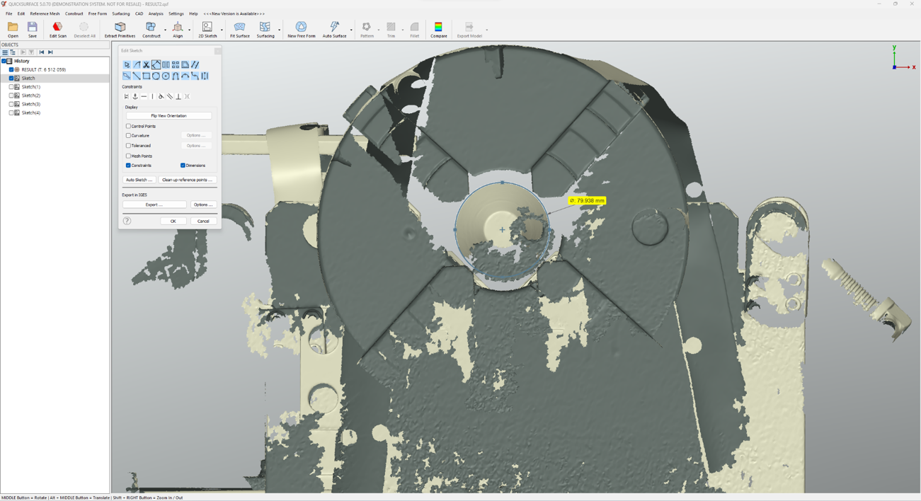 The diameter measurement of the rotary axis is 79.938 mm.